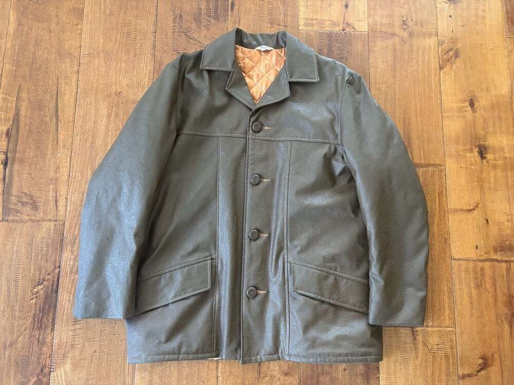Vintage Fingerhut Faux Leather Quilted-Lining Button-Up Jacket